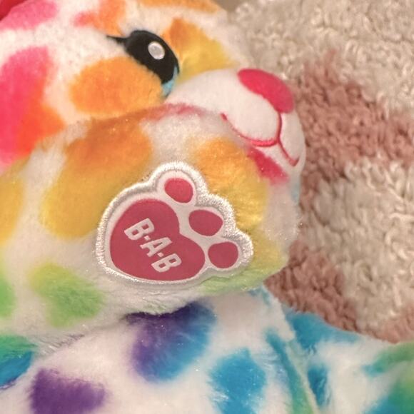 Build A Bear Rainbow Hearts Kitty Cat Lisa Frank Inspired Tie-Dye Stuffed Plush - Picture 7 of 8